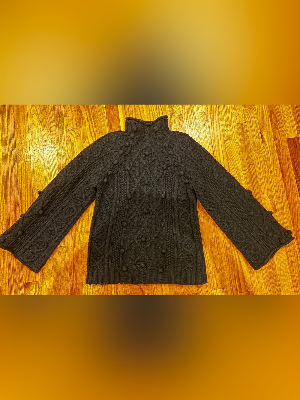 Rebecca Taylor Black Cable Bauble Pom Pom Turtleneck Sweater, size s